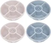 Yesland 4 Pack 11.25 Inch Serving Trays with Lid - 4 Compartment Round Wheat Straw Candy and Nut Serving Container, Food Storage - Divided Camping Snack Plate & Dish Platter