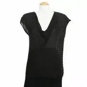 EILEEN FISHER Black Sheer Cotton Mesh Back Drape Neck Sweater Top XS