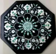 Black Marble Coffee Table Top Mother of Pearl Inlay Work Corner Table for Lawn