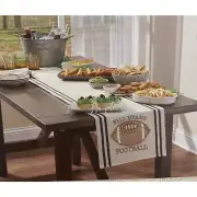 FALL MEANS FOOTBALL Table Runner 14" x 72" Natural w/ Black, Jute & Embroidery