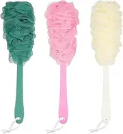 3 Pcs Shower Ball Mesh Pouf, Back Scrubber Loofah with Long Handle Bath Brush Soft Body Sponge for Adults Teens Kids