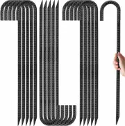 16 Pack 16 Inch Galvanized Steel J Hook Rebar Stakes, 0.4 Inch Diameter