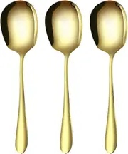 3 Pcs Stainless Steel Large Buffet Serving Spoons Large, for Serving Kitchen Cooking Restaurant Banquet (Gold-11)