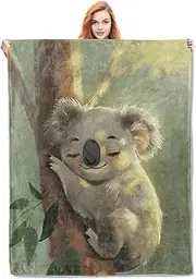 VANZEV Cute Koala Blanket,Anime Flannel Throw Blankets,Soft Warm Lightweight Cozy Plush Koala Throws for Bedroom Sofa Home Decor Gifts for Women Lovers Kids Girls 50"x60"