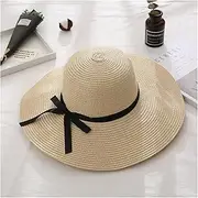[TOMYEUS] Sun Hats Summer Women's Sun Hats Talk About Big Brim Seaside Holiday Sun Hats Foldable Bow Dome Straw Hats Beach Cap (Color : 01)