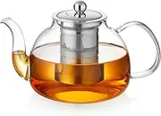 Teapot 1.2 Litres, MESNEY Teapot with Strainer Insert, Stove Safe, Heat Resistant, Glass Jug with Lid, Borosilicate Glass, Microwave Resistant for Black Tea, Glass Teapot
