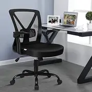[ALFORDSON] Mesh Office Chair with Tilt and Height Adjustment, Mid-Back Executive Swivel Fabric Chair with Lumbar Support & Flip-Up Armrest, Gaming Racing Computer Desk Chair for Home Office, All Black
