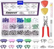 Swpeet 100Sets - 407Pcs 3/8" 2 Styles 5 Colors Solid and Hollow 5 Prong Metal Snaps Buttons with Snap Fasteners Tool Fastener Pliers and Tailor's Chalk Assortment Kit, Snap on Buttons for DIY Craft