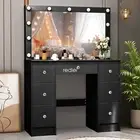 Dressing Table Dresser Makeup Vanity Table with Mirror& 11 LED Light &7 Drawers