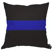Thin Blue Line Throw Pillow Cover Bright Dark Modern Simple Rectangle Flag