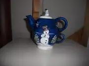 Nantucket Teapot Snowman Christmas Cup Set 3 Piece Teapot Cup Combination