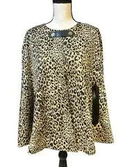 Anne Klein Cape Blazer Cape Sleeve Style Leopard Cat Print Front Snap Sz M NEW