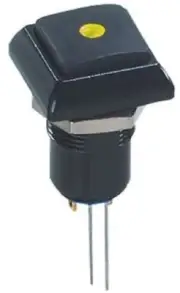 Apem PUSH BUTTON SWITCH Latching,Solder Terminal,Square Illuminated BLACK/YELLOW