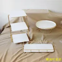 在飛比找Yahoo!奇摩拍賣優惠-金色甜品台蛋糕架套裝三層點心架生日甜點架子陶瓷高腳盤蛋糕托盤