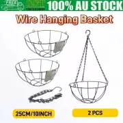 2x Wire Hanging Plant Pot 25cm Flower Baskets Plastic Pots Garden Storage Holder