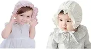 [OVOY] Baby Sun Hat for Girls Toddlers Adjustable Lace Beach Hat Breathable Bonnet Bucket Hats Caps (Pink+White 2PCS)