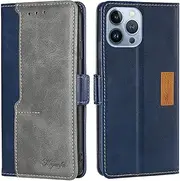 MojieRy Phone Cover Wallet Folio Case for Oppo A96 5G, Premium PU Leather Slim Fit Cover for A96 5G, 2 Card Slots, Shock Resistant, Blue & Gray