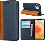 Cavor for iPhone 12 mini Case,Premium Leather Folio Flip Wallet Case Cover Magnetic Closure Book Design with Kickstand Feature & Card Slots(5.4")-Blue