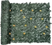 Leaf Privacy Fence, Decorative Faux Screen, Breathable Greenery Panel, Rustproof Mesh Backing, Balcony Divider, Ideal for Outdoor Patio, Garden, Yard, and Apartment Use, Dark Green