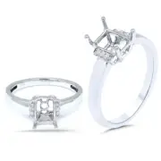 Ring Semi-Mount Emerald Cut 7x5mm In 14K White Gold With Diamond Accents (53050)