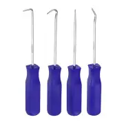 4pcs Pick and Hook Set 140mm Chrome Vanadium Steel Plastic for O Rings Blue