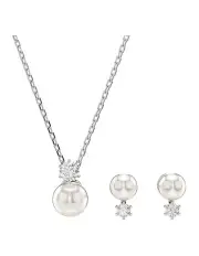 [Swarovski] Crystal Pearl Round Cut Rhodium Plated Matrix Set in White