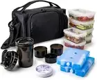 Double Insulated Meal Prep Lunch Bag with 6 Reusable Food Containers & Ice Packs