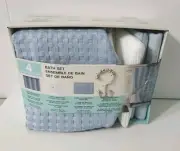 Waffle Textured Shower Curtain 4 piece Set - Liner - Rug - Hooks - Blue