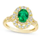 Oval Lab-Created Emerald and White Sapphire Double Frame Ring in Sterling Silver with Solid 14K Gold Plate