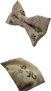 [Zasel] Mens Cream & Green Floral Bow Pattern Cotton Bow Tie & Pocket Square Set Cream, Green
