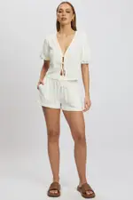 White Shorts Elasticated Waist - Size 14L, Women's Shorts