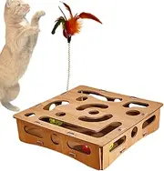 Puzzle Toys for Cats, Kitten Balls Stimulation Mental Box, Interactive Wooden Puzzle Play Maze Box for Indoor Cats Boredom Relief Enrichment Supplies