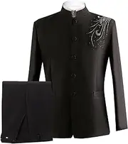 [JEShifangjiusu] Man 2 Pieces Mountain Suit Tie Tie Adjusting Button Jacket Pants Adjusting Uniform Traditional Wedding Dress, Black1, M