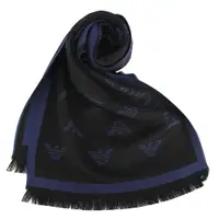 在飛比找蝦皮商城優惠-EMPORIO ARMANI滿版老鷹LOGO雙面羊毛圍巾(藍