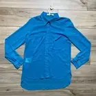 BCBGeneration Women Button Up Long Sleeve Sheer Top Size Small Teal Blue