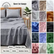 Bamboo Cotton Linen Tencel Flat Fitted Sheet Sets Single Double Queen King