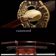 Handmade Original Japanese Katana Red Blade Samurai Sword Folded Steel Full Tang