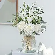 Clear Glass Flower Vase Small Flower Vases Home Decor Vintage Embossed Design for Home Office Farmhouse Bathroom Dining Table Centerpiece Decorations Coffee Table Decor Boho Decor (White)