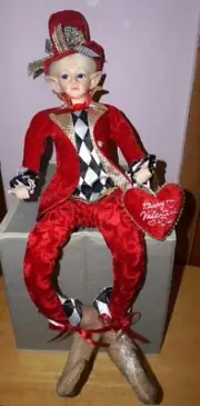 NWT Cynthia Rowley Valentine's Fairy Pixie Elf Shelf Sitter Boy Doll 28" red