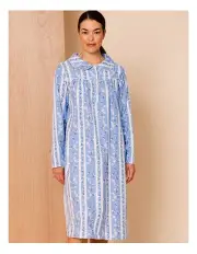 [Soho] Timeless Flannelette Mid-Length Nightie in Blue Wallpaper Print