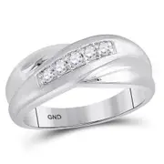 14k White Gold Round Diamond Diagonal Row Matte Band Ring 1/4 Cttw