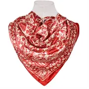 ANYYOU Scarf for Women Red Beige Printed Square Silk Shawl For Summer Spring And Fall