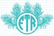 Custom Yeti Sized Peacock Feather Monogram Vinyl Decal 2 or 3 Initials Sticker