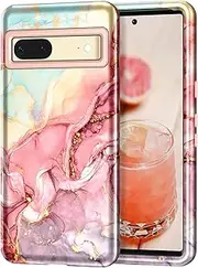 [Btscase] for Google Pixel 7 Case, Marble Pattern 3 in 1 Heavy Duty Shockproof Full Body Rugged Hard PC+Soft Silicone Drop Protective Women Girl Phone Covers (2022), Rose Gold BTS0047-01