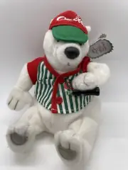 Coke Coca Cola Plush Stuffed Animal Polar Bear in Striped Shirt #0209 1999 White