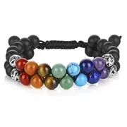 Nevenka Bead Bracelet 7 Chakras Healing Crystals Bracelet Stone Beads Double Layer Bracelets-Matte Black Agate Bracelet
