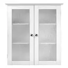 Wall Cabinet 22" W Glass Paneled Doors White Engineered Wood Adjustable Shelves
