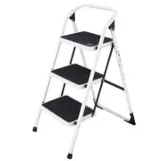 FORCLOVER Ladder Stool 9' Reach Folding Iron W/ Handgrip + Anti-Slip Platform