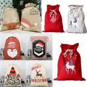 Christmas Canvas Hessian Santa Reindeer Sack Xmas Stocking Kids Gift Bag Storage