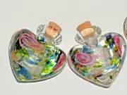 1 Murano Bubble Fairy Rose garden Heart Glass essential oil perfume cork bottle